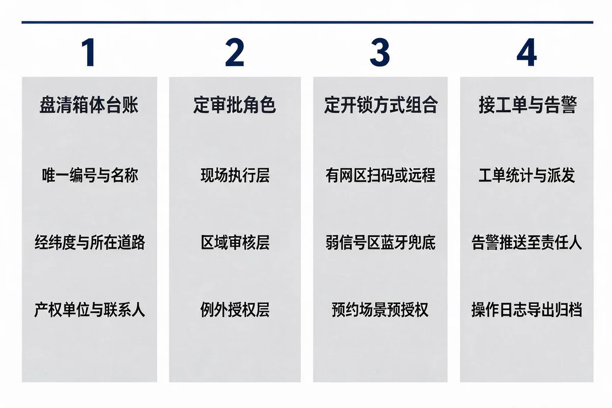 光交箱机械锁改造四步清单：盘清箱体台账、定审批角色、定开锁方式组合、接工单与告警